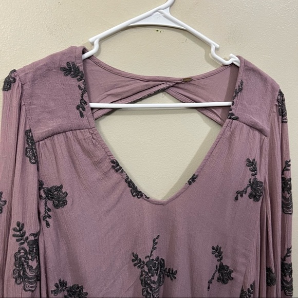 Free People Embroidered Austin Mini Dress long sleeve floral boho - Picture 13 of 15